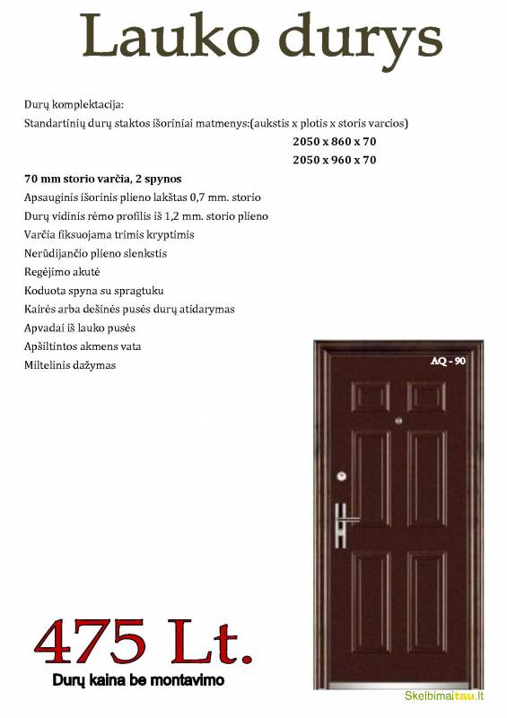 Parduodame buto,lauko, sandėlio duris