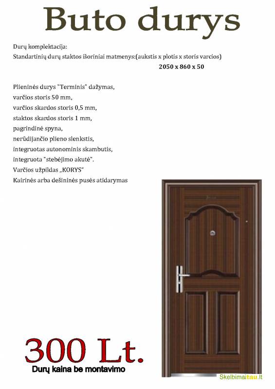 Parduodame buto,lauko, sandėlio duris