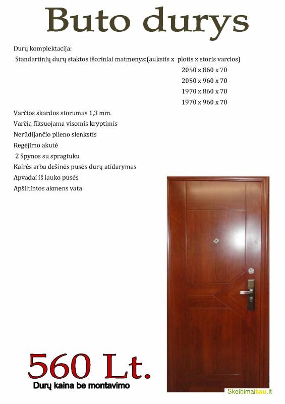 Parduodame buto,lauko, sandėlio duris