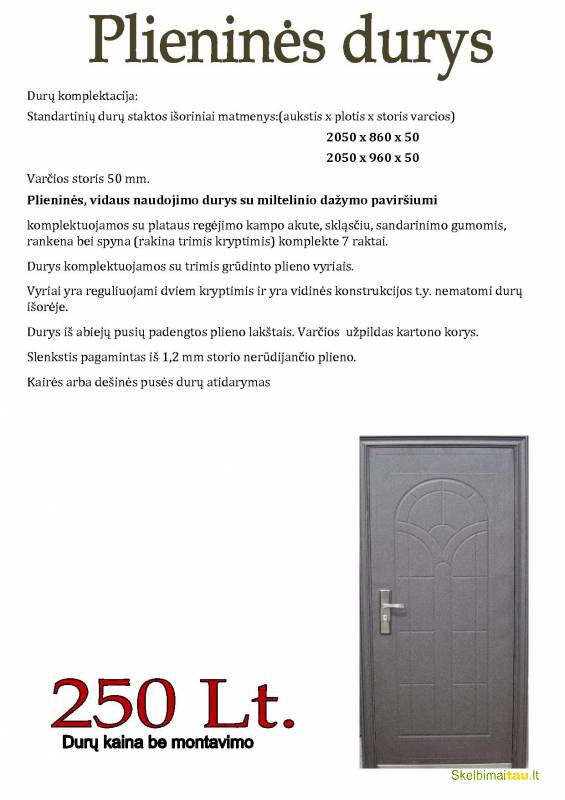 Parduodame buto,lauko, sandėlio duris