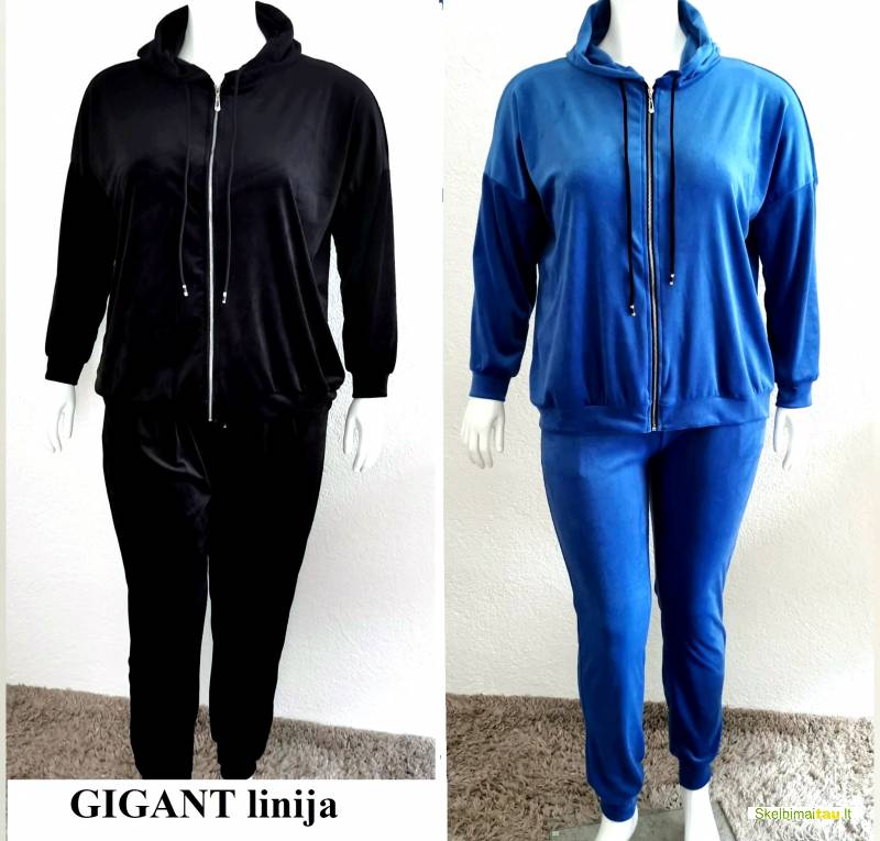 Veliūriniai laisvalaikio kostiumai labai apkūnioms damoms.