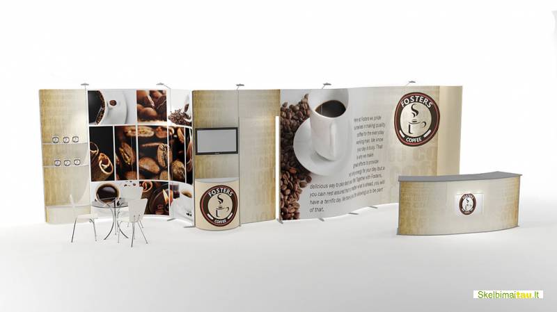 Įvairūs parodiniai stendai iš medžio, aliuminio, plastiko